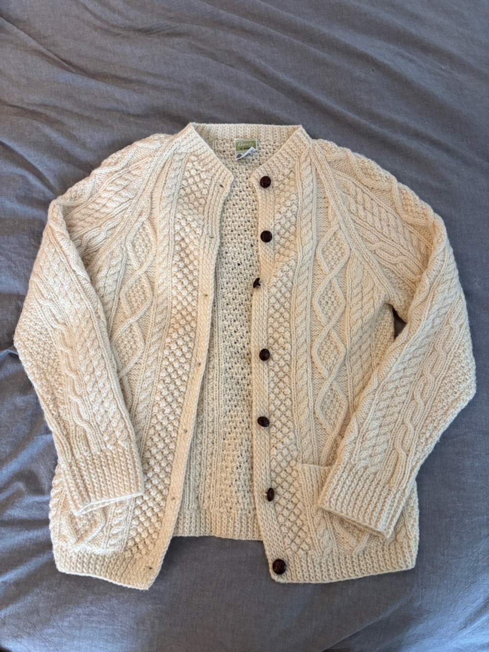Vintage Kennedy of Ardara Classic Aran Irish Wool Cardigan Sweater - Cream